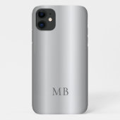 Silver Gray Brushed Faux Metallic Monogram Initial Case-Mate iPhone Hülle (Rückseite)