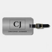 Silver Gray Brushed Metal Black Bold Mit Monogramm Gepäckanhänger (Vorderseite horizontal)