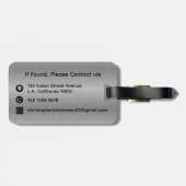 Silver Gray Brushed Metal Black Bold Mit Monogramm Gepäckanhänger (Rückseite horizontal)