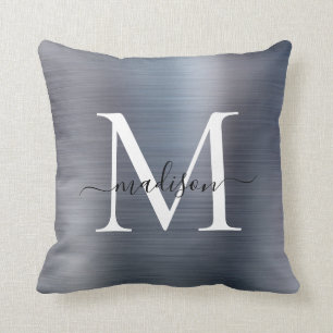 Silver Gray Brushed Metal Girl Script Monogram Kissen