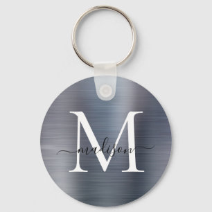 Silver Gray Brushed Metal Girl Script Monogram Schlüsselanhänger