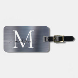 Silver Gray Brushed Metal Script Monogram Niedlich Gepäckanhänger