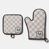Silver Gray Buffalo Kariert Gingham Mit Monogramm Ofenhandschuh & Topflappen-Set (Vorderseite)