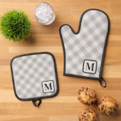 Silver Gray Buffalo Kariert Gingham Mit Monogramm Ofenhandschuh & Topflappen-Set (Oben Unten)