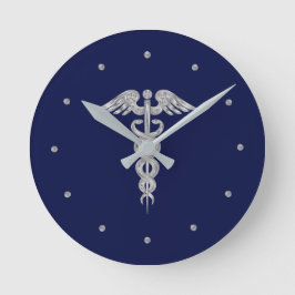 Silver Gray Caduceus auf der Blue Round Clock Runde Wanduhr
