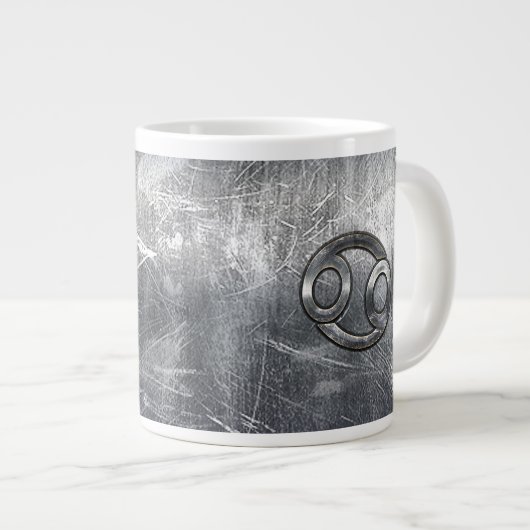 Silver Gray Cancer Zodiac Sign in Distressed Style Jumbo-Tasse (Vorderseite Rechts)