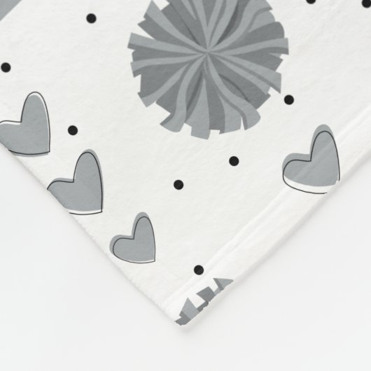 Silver Gray Cheerleader Pom Poms & Hearts Muster Fleecedecke (Ecke)