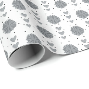 Silver Gray Cheerleader Pom Poms & Hearts Muster Geschenkpapier