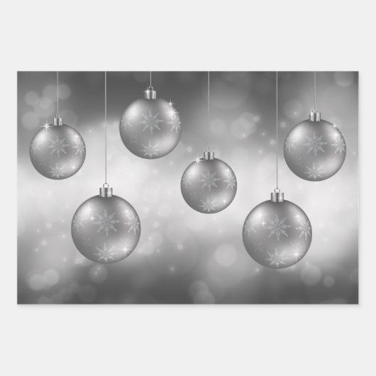 Silver Gray Christmas Baubles on Gray Bokeh Geschenkpapier Set (Vorderseite 2)