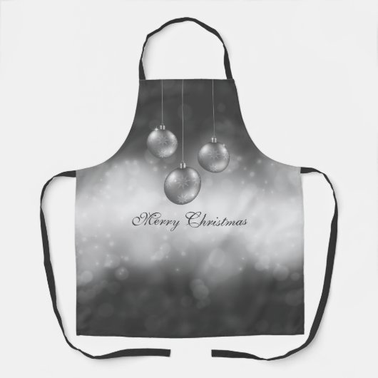 Silver Gray Christmas Baubles on Gray Bokeh Schürze (Vorderseite)