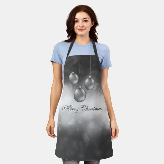 Silver Gray Christmas Baubles on Gray Bokeh Schürze (Getragen)