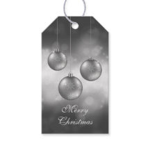 Silver Gray Christmas Baubles on Red Bokeh