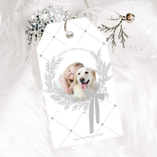 Silver Gray Christmas Wreath Foto Geschenkanhänger