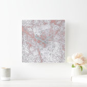 Silver Gray Confetti Diamonds Crystals Marble PInk Quadratische Wanduhr (Zuhause)