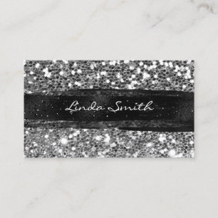 Silver Gray Confetti Glitzer Black Brush Strokes Visitenkarte
