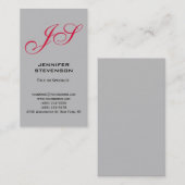 Silver Gray Crimson Red Monogram Business Card Visitenkarte (Vorne/Hinten)
