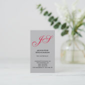 Silver Gray Crimson Red Monogram Business Card Visitenkarte (Stehend Vorderseite)