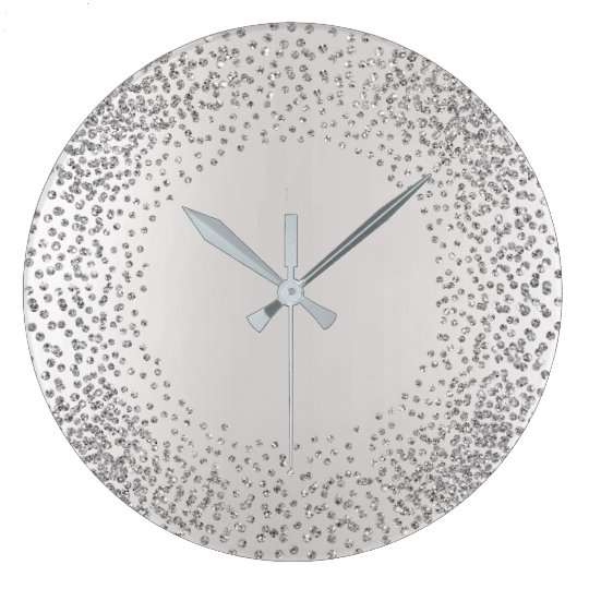Ehrfürchtig Große Wanduhr Glitzer Silver Gray Crystals Confetti Glitzer Gems MInimal Große