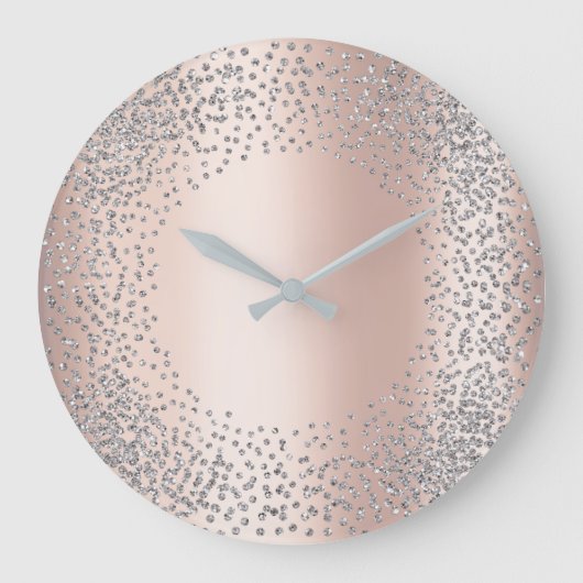 Silver Gray Crystals Confetti Glitzer Gemüses Blus Große Wanduhr (Vorderseite)