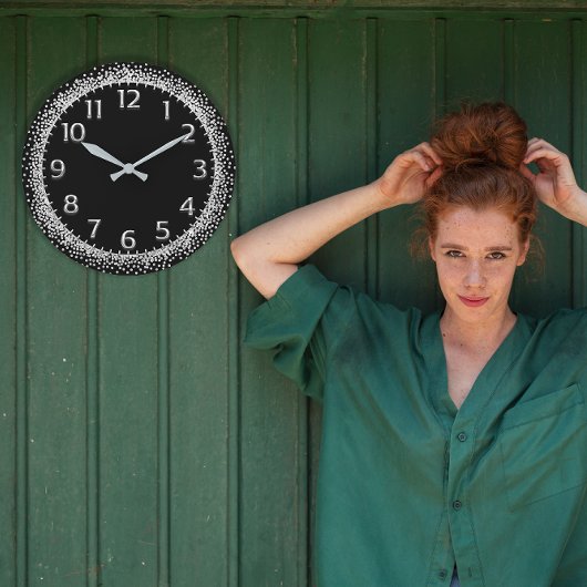 Silver Gray Crystals Glitzer Arabische Zahlen Schw Große Wanduhr