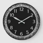 Silver Gray Crystals Glitzer Arabische Zahlen Schw Große Wanduhr (Vorderseite)