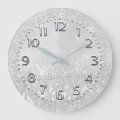 Silver Gray Crystals Glitzer Spark Nimbers Metal Große Wanduhr (Vorderseite)
