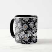 Silver Gray Daisies on Black Customizable Tasse (Vorderseite Links)