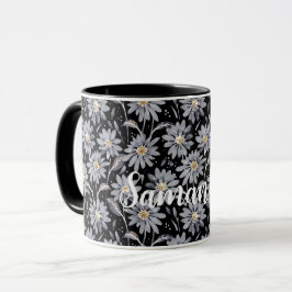 Silver Gray Daisies on Black Customizable Tasse