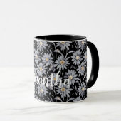 Silver Gray Daisies on Black Customizable Tasse (VorderseiteRechts)