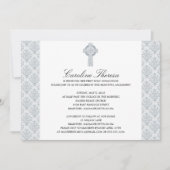 Silver Gray Damask Celtic Cross First Communation Einladung (Vorderseite)