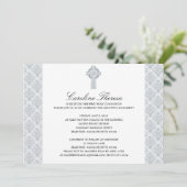 Silver Gray Damask Celtic Cross First Communation Einladung (Stehend Vorderseite)