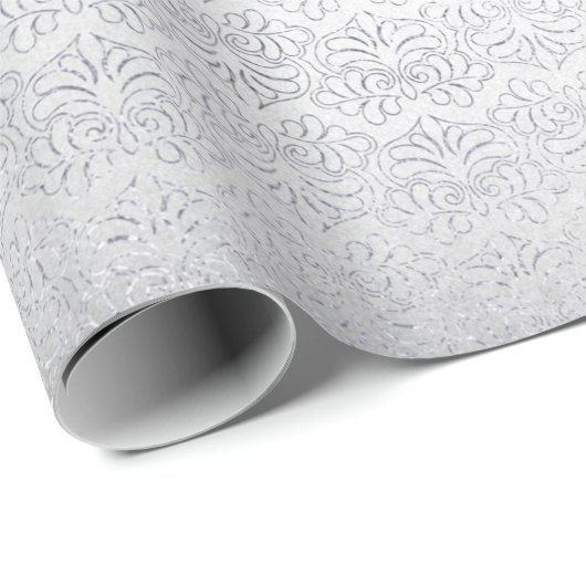 Silver Gray Damask Floral Royal Stripes Geschenkpapier (Rolleneckpunkt)