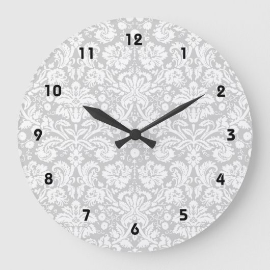 Silver gray damask pattern große wanduhr (Vorderseite)