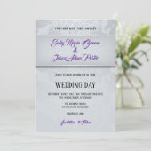 Silver Gray Damask Wedding Einladung (Stehend Vorderseite)