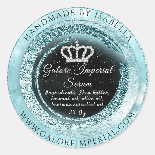 Silver Gray Diamond Crown Frame Glitzer Black Blue Runder Aufkleber (Vorderseite)