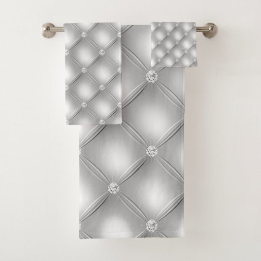 SILVER GRAY DIAMOND SATIN BADEZIMMER TOWEL SET (Insitu)