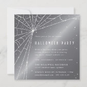 Silver-Gray Diamond Spider Web-Halloween-Party Einladung (Vorderseite)