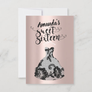 Silver Gray Dress Rose 16 . Geburtstag Script Dres Einladung