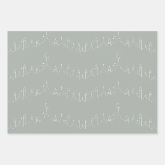 Silver Gray Eid Mubarak Masjid Muster Design Geschenkpapier Set (Vorderseite 3)