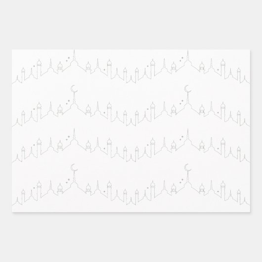 Silver Gray Eid Mubarak Masjid Muster Design Geschenkpapier Set (Vorderseite 2)