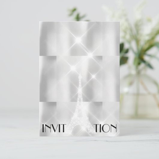 Silver Gray Eiffel Tower Paris Brautparty Event Einladung (Stehend Vorderseite)