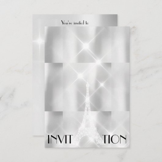 Silver Gray Eiffel Tower Paris Brautparty Event Einladung (Vorne/Hinten)