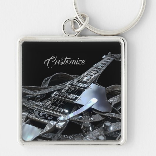 Silver Gray Electric Guitar Premium Key Chain Schlüsselanhänger (Vorne)
