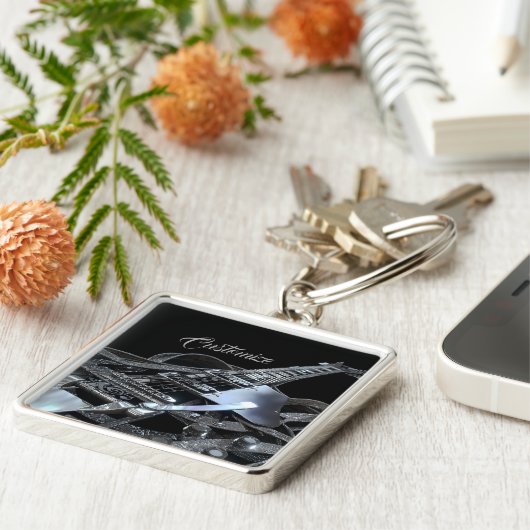 Silver Gray Electric Guitar Premium Key Chain Schlüsselanhänger (Seite)