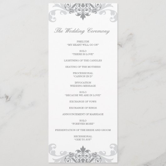 Silver Gray Elegante Ironwork Details Hochzeit Programm (Rückseite)