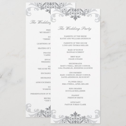 Silver Gray Elegante Ironwork Details Hochzeit Programm (Vorne/Hinten)