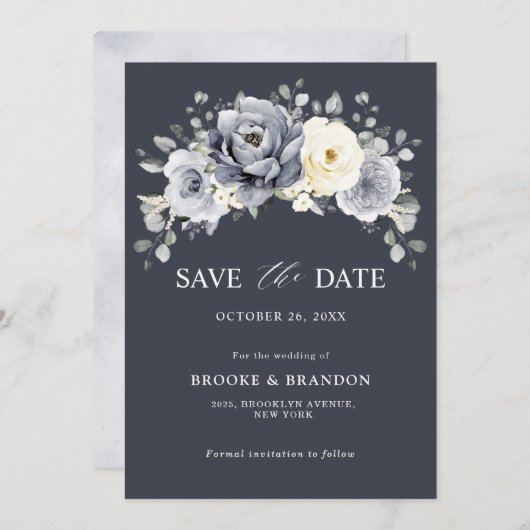 Silver Gray Elfenbein Winter Rustikale Hochzeit Sa Save The Date (Vorne/Hinten)