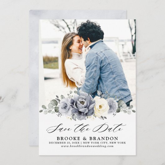 Silver Gray Elfenbein Winter Rustikale Hochzeit Sa Save The Date (Vorne/Hinten)
