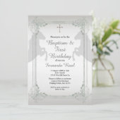 Silver & Gray Fiesta Taufe und Geburtstag Einladung (Stehend Vorderseite)