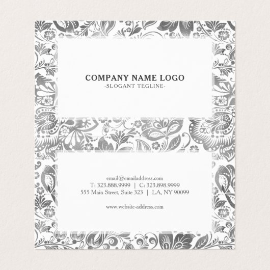 Silver-Gray Floral Damasks Visitenkarten (Innenseite Aufgefaltet)
